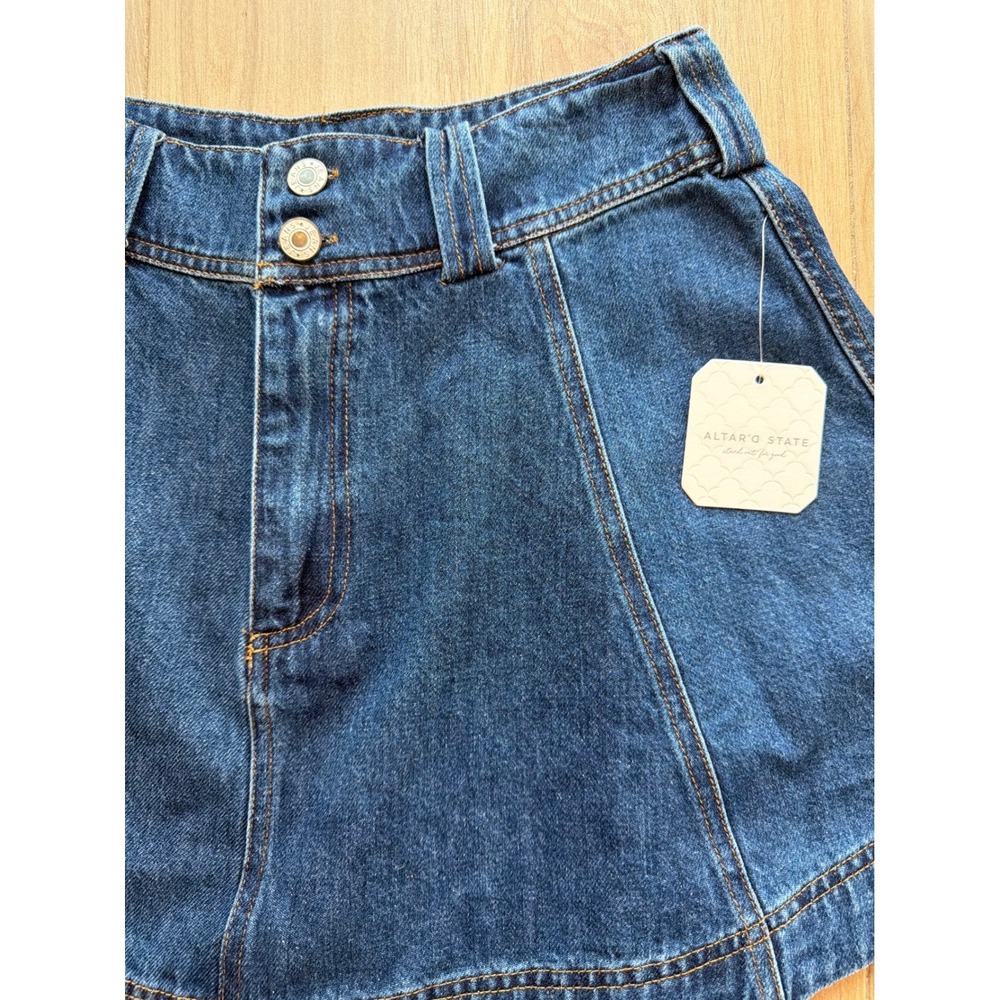 Altar'd State Womens Denim Mini Skirt Blue Medium Wash A-Line Flared Size S NEW - Picture 2 of 7